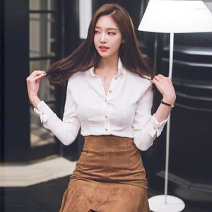 Bloups feminina camisa branca Design feminina Sense Nicho Luz Familiar 2023 Autumn Sleeved Top Chiffon Professional Women