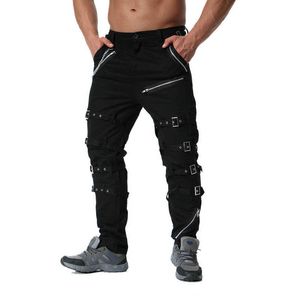 Calça masculina de alta qualidade decoração de metal zíperes calças de carga Hip Hop Jogger High Street Sortpants Drop Shipping ABZ183 Z0225