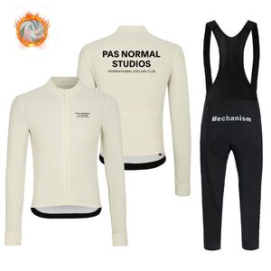 Cykeltröja sätter PAS Normal Studios Winter Fleece Men's Cycling Clothing Team Road Mountain Cykling Jersey Winter Cold Cycling PNS Cycling Suit 230224