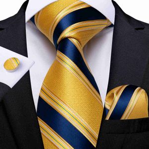 Pescoço laços de pescoço DiBangu Mens amarrar amarelo listrado seda gravata de casamento para homens Hanky ​​Bufflink Trey Set Fashion Bussiness Party DropShipping Novo Design
