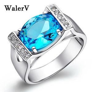 Ringos de casamento Walerv Brand Top Quality Ring Set Set Blue Rhine Stone Crystal Finger Zircon Jóias elegantes Cz austríaco para mulheres