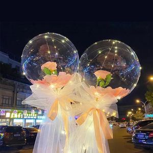 Balloon Rose Bouquet Novely Lighting Up Bobo Ball Set Wedding Glow Bubble Balloons With String Lights Girl Women Valentine's Days Usalight