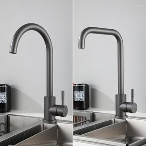 Kitchen Faucets Frosted Gray Faucet Stainless Steel Swivel 360 Degree Cold Water Mixer Taps Single Handle Grey Vessel Sink Torneira