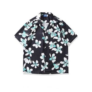 Mäns casual skjortor 2023 tidvattnet varumärke blommor tryckt kort ärmskjorta män retro lösa par skjortor för sommaren z0224