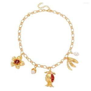 Choker guldfärg metall granatäpple blomma hänge halsband kuba kedja uttalande krage tröja halsband juveler