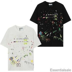 Kvinnliga män lanvins t-shirts sommar kort ärm t skjortor bläck-jet handmålad designer rund hals bomull casual tees graffiti mönster 758q