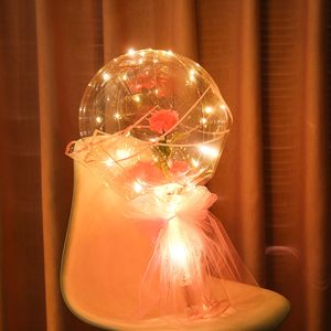 Novelbelysning LED Lysande ballong Rose Bouquet Transparent Bobo Ball Valentines Day Present Birthday Wedding Friends Gift Party Decorations Ballongs Oemled