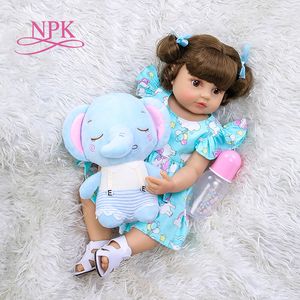 Dolls 55CM NPK reborn baby doll toddler girl bebe reborn very soft full body silicone doll bath toy 230225