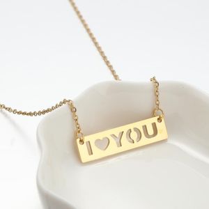 10PCS Cute I Heart Love You Letter Necklaces Stainless Steel Square Rectangle Bar Tag Charm Chain Choker Pendant for Women Female Girl