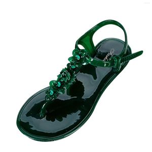 Sandaler kvinnors blommor plast sommar flip flops t-buckle non-halp strand tofflor kvinnor 2023