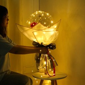 Novelty Lighting LED Luminous Balloon Rose Bouquet Transparent Bobo Ball Valentines Day Gift Birthday Wedding friends gift Partys Decoration Balloons usastar