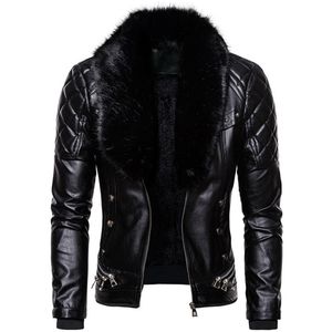 Bomber da motociclista in pelle di design in ecopelle da uomo Aggiungi giacca in pelle di lana da uomo autunno abbassamento collo in pelliccia rimovibile slim fit maschile caldo cappotti in pu 230225