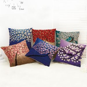 Pillow Colorful Oil Painting Lucky Tree Linen Cover Personality Fashion Home Sofa Car Core Decor /Decorative