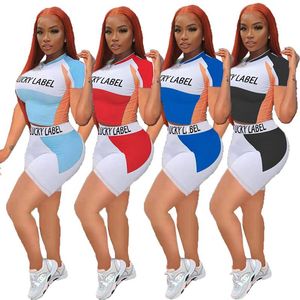 Women's Tracksuits Lucky Lable Letter Print Women Two Piece Sets Summer Short Sleeve T Shirts And Matching Fitness Jogger SweatsuitWomen's