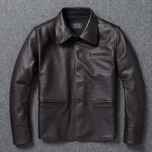 Men's Jackets Brakeman Genuine Leather Jacket Men Real Cowhide Leather Coat Slim Fit Casual Clothes Mens Leather Coat Autumn Clothing 230225