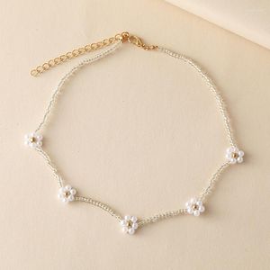 Choker Handgjorda färgglada rispärlor CLAVICLE Kedja Small Daisy Flower Chocker Halsband för kvinnliga kvinnliga smycken gåvor