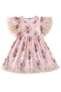 Mädchen Kleider Ostern Baby Mädchen Kleidung Boutique Kurzarm Mode Mädchen Kaninchen Drucken Nette Großhandel l230224