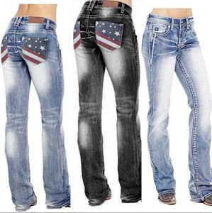 Jeans Donna Donna Femme Vita Alta Vestiti Bandiera Americana Stretch Washed Mom Ropa Mujer Pantaloni Vintage Denim Pantalon