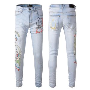 2023SS Designer masculino de jeans Hip-hop zíper para lavar jeans calças jeans retro rasgados cenas de costura projetar motocicleta pilotando jeans roxos finos de calça fria para mulheres.