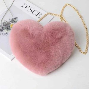 Evening Bags Fashion Love Bag Peach Heart Bag Women Chain Crossbody Bag Plush Shoulder Wool Bag Zero Purse Valentine's Day