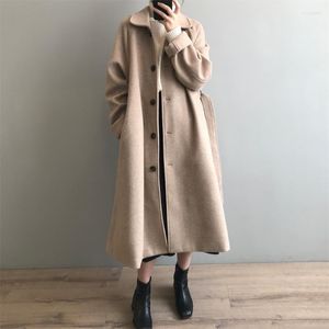 Damen Wollmischungen Alien Kitty Winter Woolen Elegante Lange Mäntel Gerade Warme Hohe Qualität 2023 Büro Dame Streetwear Frauen Graben Windb