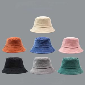 Cappelli a tesa larga Autunno e inverno Versione coreana dei cappelli a secchiello in velluto a coste per donna Cappello Panama selvaggio retrò Cappello da pescatore color caramella femminile G230224