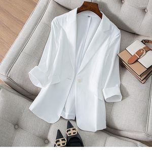 Damenanzüge Frauen Blazer Baumwollwäsche Mantel Dünne kleine Anzug Jacke weibliche 2023 Sommergekerbter Halsband Blazer lässig schwarz 2xl