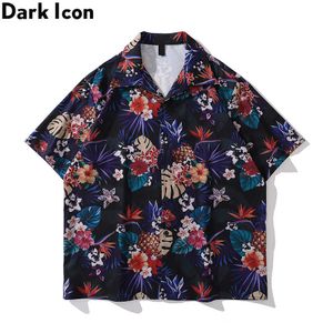 Camisas casuais masculinas colarinho floral escuro colarinho vintage camisa masculina verão camisas finas de material masculino top z0224