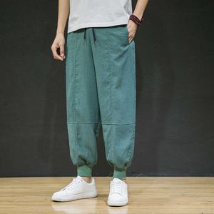 Calça masculina de verão quente masculino de seda de seda de gelo linho de algodão solto Bloomers de estilo chinês Pants retro Allmatch Macicles Z0225