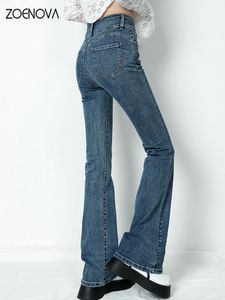 Women's Jeans ZOENOVA Fashion Streetwear Elastic Jeans Women Y2k Flared Skinny High Waist Mom Jean Soft Casual Female Clothing Long Pants 230225