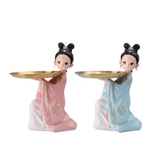 Decorative Objects Figurines Girl Resin Statues Figurine Sculptures Jewelry Storage Counter Table 230224