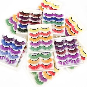 Cílios postiços de cor bagunçada 5 pares por conjunto para maquiagem de palco cílios marten 3d macios de cores mistas
