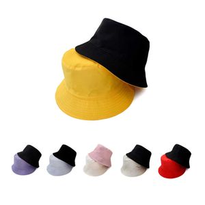 Wide Brim Hats Black Solid Bucket Hat Two Side Wear Unisex Simple Bob Caps Hip Hop Gorros Men Women Panama Cap Beach Fishing Boonie Sunhat G230224