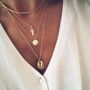 Chains Shell Necklaces Multiple Pendants Letter Necklace Golden Chain Femme Fashion Jewelry Religious Dangle Accessorie