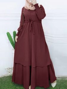 Ethnic Clothing ZANZEA Vintage Muslim Dress Women Long Sleeve Maxi Solid Sundress Robe Femme Female Drawstring Marocain Turkish Vestidos 230224