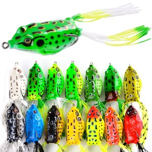 Baits Lures 15pcset Frog Soft Tube Bait Plastic Fishing with Hooks Topwater Ray Artificial 3D Eyes Set 230225
