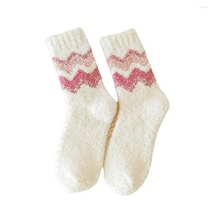 Women Socks Pretty Thick Fleece High Elastic Breathable Comfortable Winter Mid-tube Coral Daily Wear