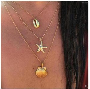 Chains Trendy Multi-layer Necklace Jewelry For Women Metal Star Pendant Fashion Shell Choker Bohemian Accessories Girl Gift QI