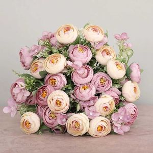 Vegetazione floreale finta 1 bouquet Peonia artificiale Tea Rose Fiori Camelia Seta Fiore finto Flores Per giardino domestico fai da te Decorazione di nozze Y2302
