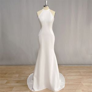 Party Dresses DIDEYTTAWL Halter Crepe Backless Sexy Mermaid Wedding Dress 2023 Sleevess Sweep Train Simple Bride Gown 230224