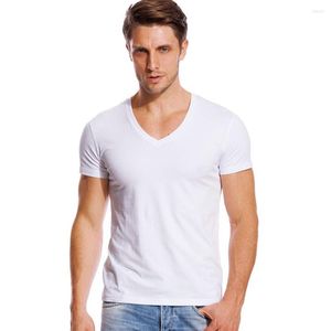 T-shirt da uomo Camicia con scollo a V profondo per uomo T-shirt con colletto largo a taglio basso T-shirt intima invisibile a maniche corte in cotone modale maschile