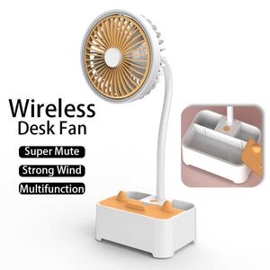 Electric Fans Multifunctional Wireless Desk Fan Mute USB Rechargable Electric Fan Summer Mini Student Office Fan with Pen Holder Phone Holder