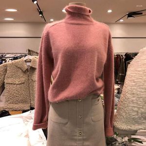 Kvinnors tröjor högkvalitativ mode Kvinnor Turtle Neck Warm Pullovers Autumn Winter Pink Mink Cashmere Sticked Soft Female Sweater Knitwear