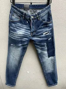 Designer Jeans Men's Fashion Slim Fit Washed Motocycle Denim Pants Panelled Hip HOP Trousers