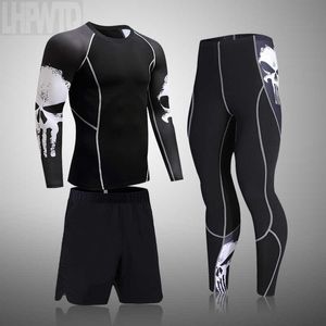 Men's Tracksuits Fitness Training Suit 3D Skull Thermal Rouphens Compression Compressão masculina Arma de Runção Esportiva Men