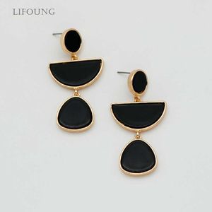 Charm Statement Black Earrings For Women Vintage Three Parts Dangle Post Stud Long Drop Fashion Jewelry Trendy Shiny Gold Gift 2022184 G230225