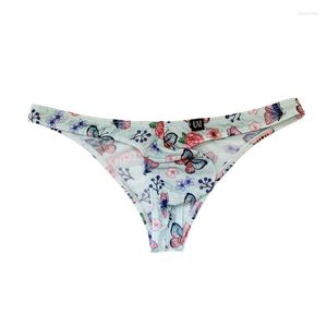 Mutande Intimo bikini da uomo stampato super sexy Slip attillati in seta di ghiaccio ultrasottile Mutandine maschili personalizzate a mezza anca