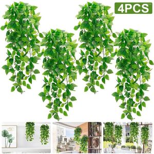 Flores decorativas 4pcs plantas artificiais videiras falsas penduradas vegetação feita videira videira home jardim parede de festas decoração de casamento