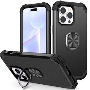 Hybrid 3in1 Kickstand Defender Ring Stand Stand Froofchproof for iPhone 14 14plus 14 Pro 14 Pro Max Magnetic Car Holder Hard PC Silicone Silicone TPU غطاء الهاتف المحمول
