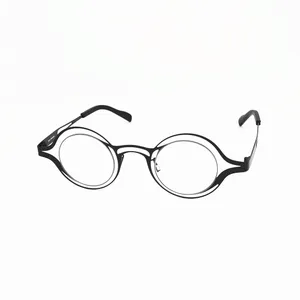 Optische Brillen für Männer und Frauen, Theo, Retro-Rundstil, Anti-Blau, Titanrahmen-Brille mit Box